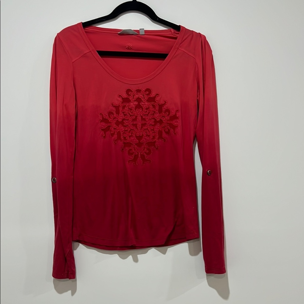 Athleta Red Embellished Fitted Long Sleeve Blouse 3/$20